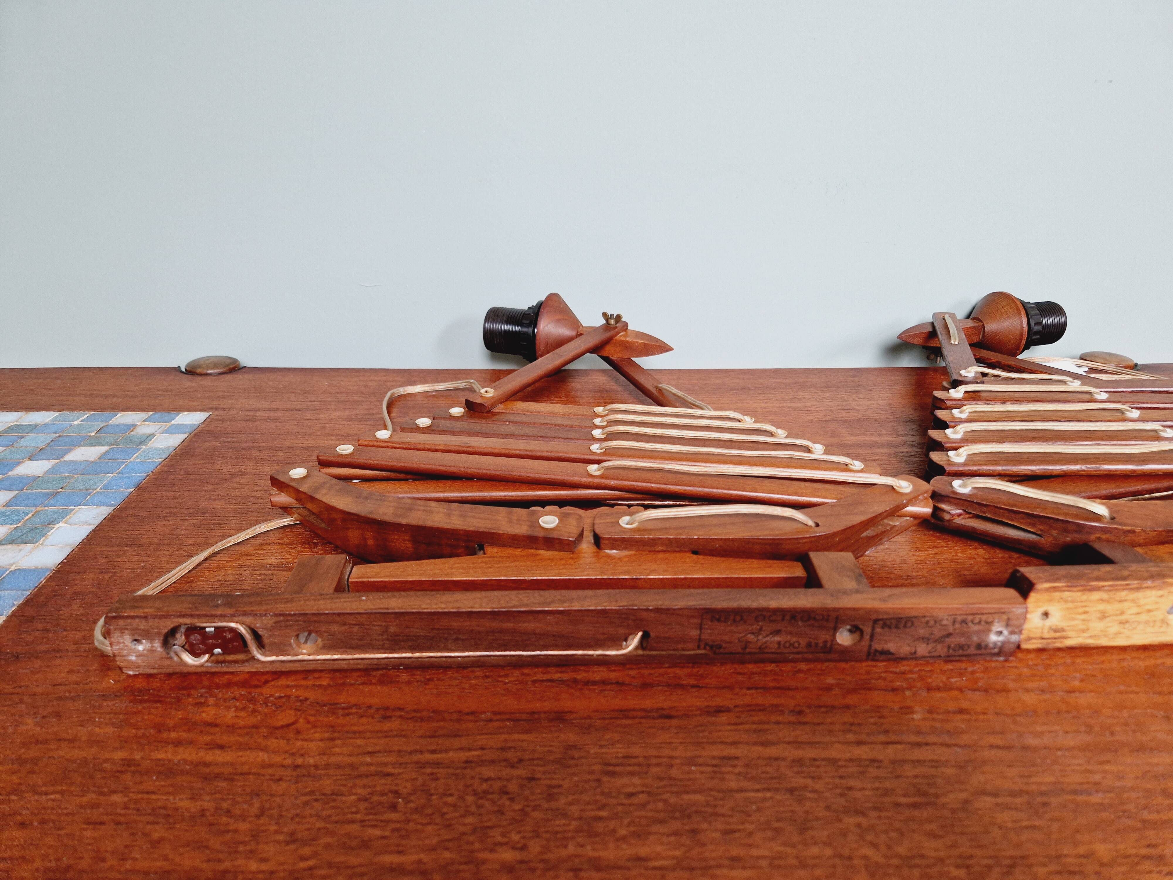 Pair of teak scissor wall lights, Scandinavian style, 1960s