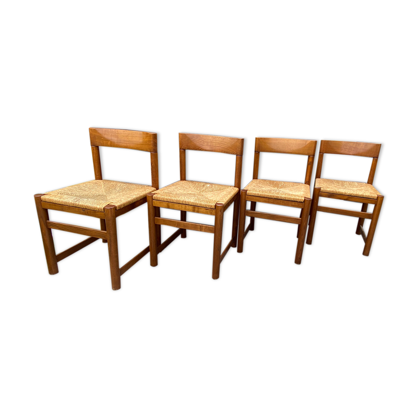 Suite de 4 chaises paillées vintage années 70