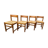 Suite de 4 chaises paillées vintage années 70