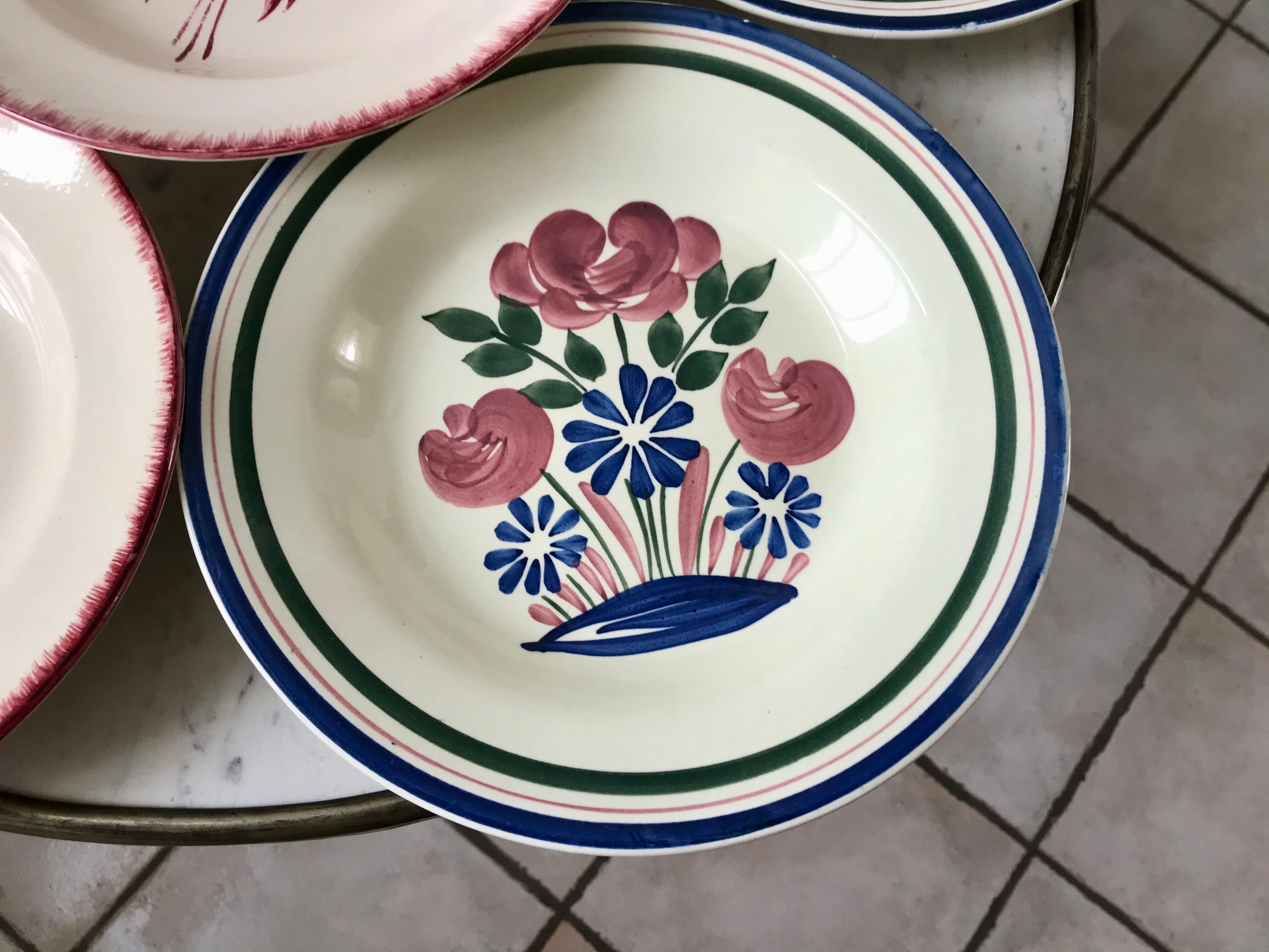 Set of 6 mismatched hollow plates longchamp and hbcm model mulhouse years 40-50