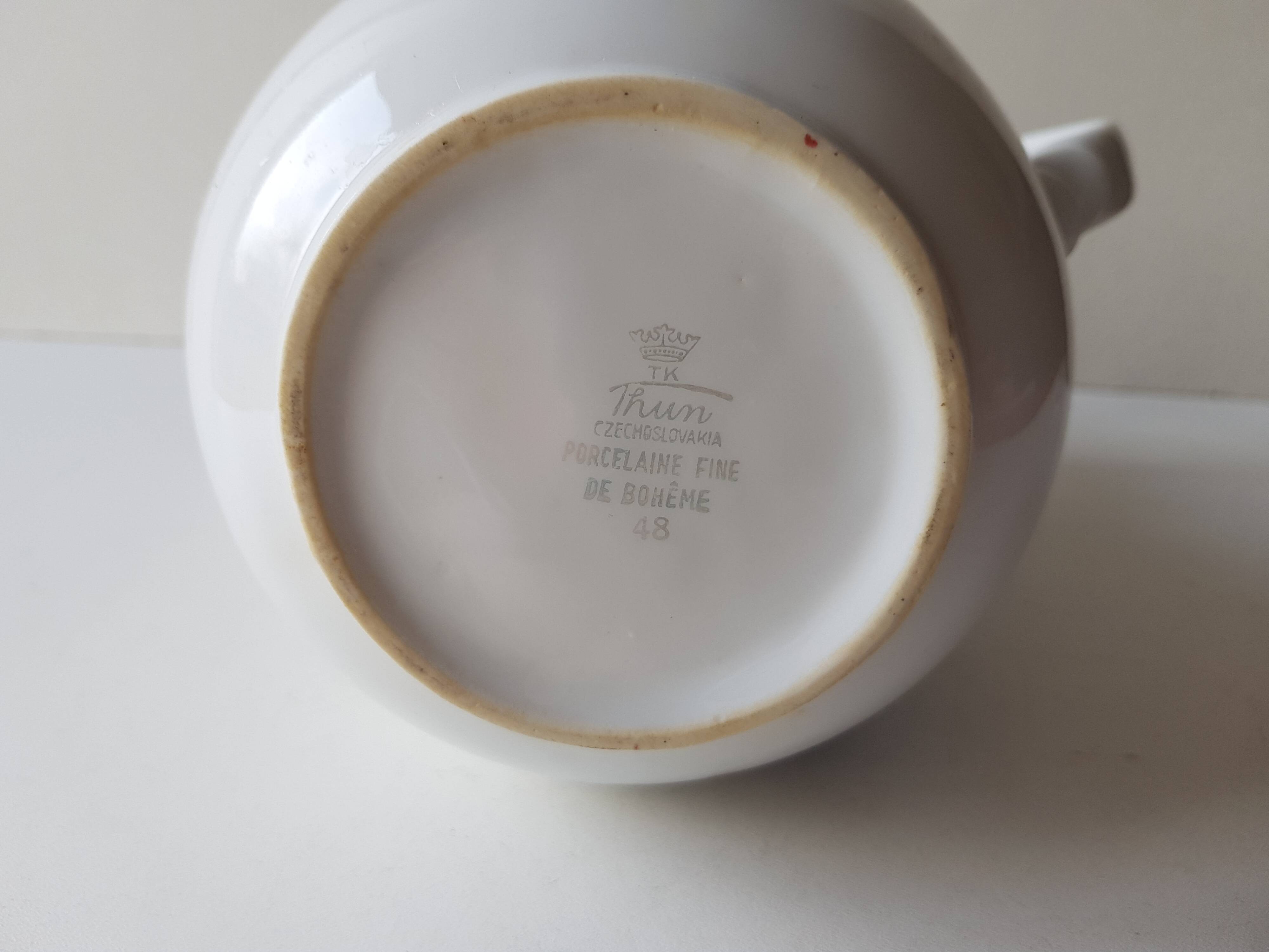 Blue floral teapot in fine bohemian porcelain signed TK Thun