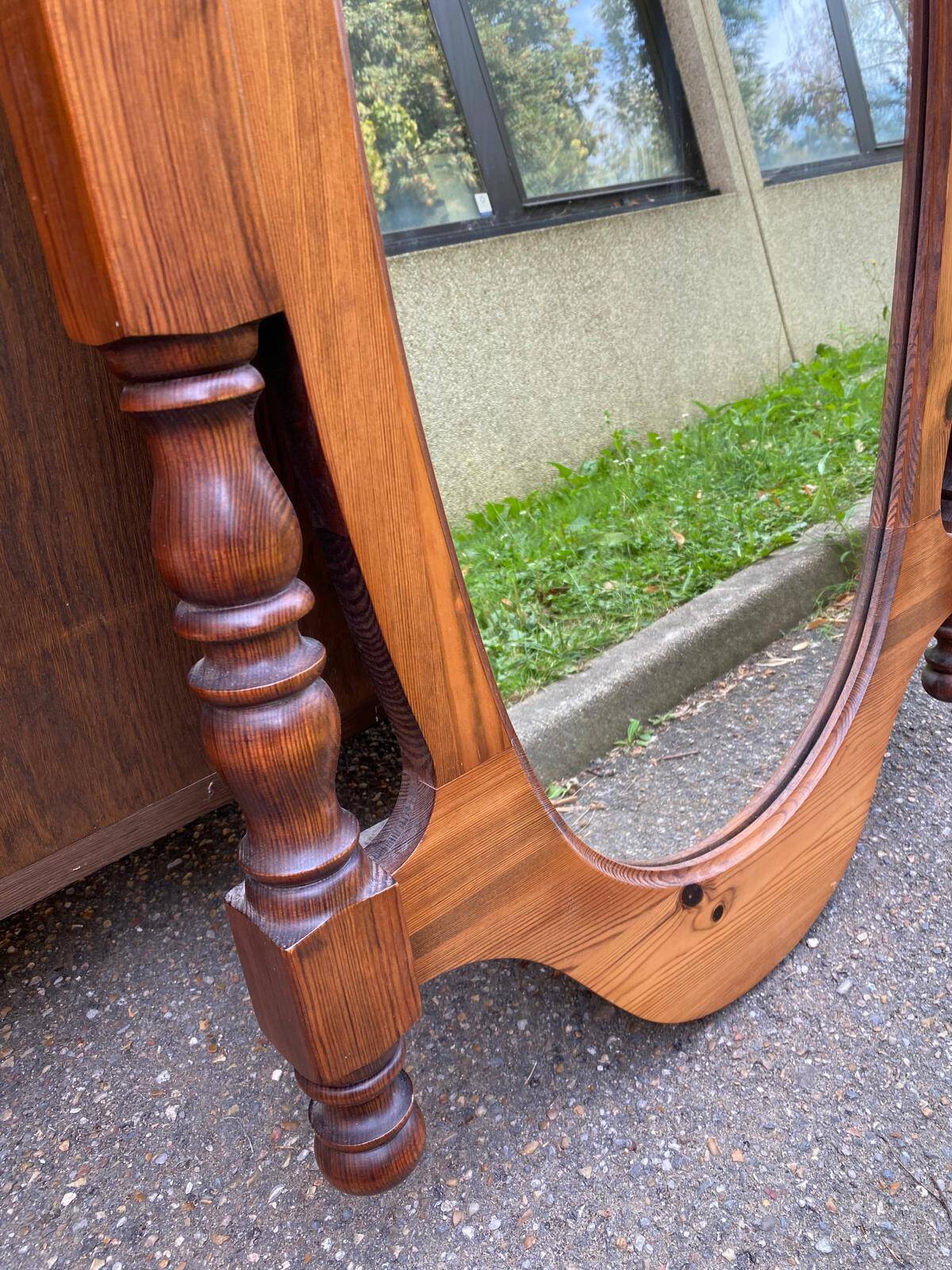 Vintage oval mirror in solid wood 1960 120x70