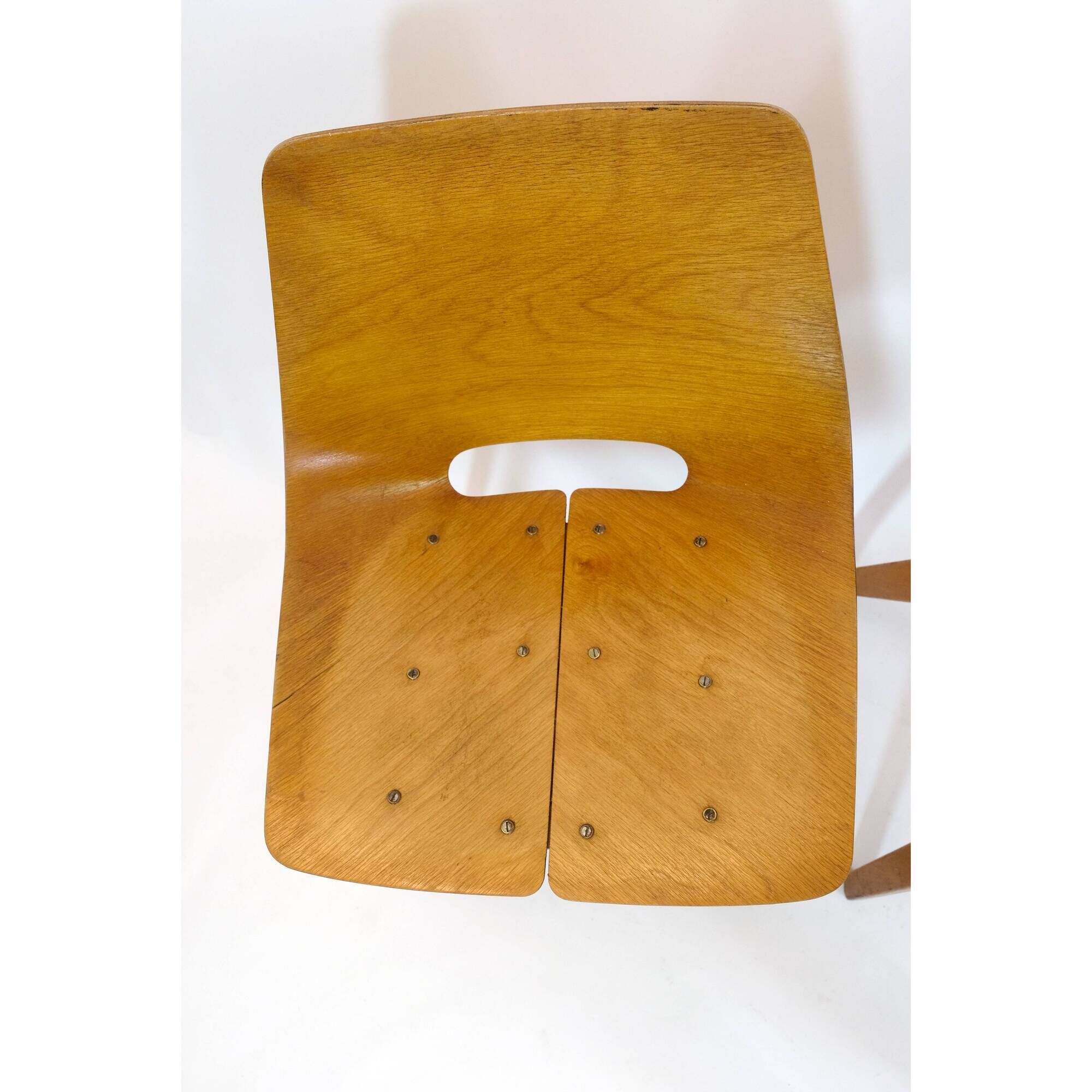 Set of 4 barrel chairs, wooden base, Pierre Guariche, Steiner, 1950s.