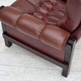 1970s, Scandinavian armchair, furniture leather, dark beech wood.