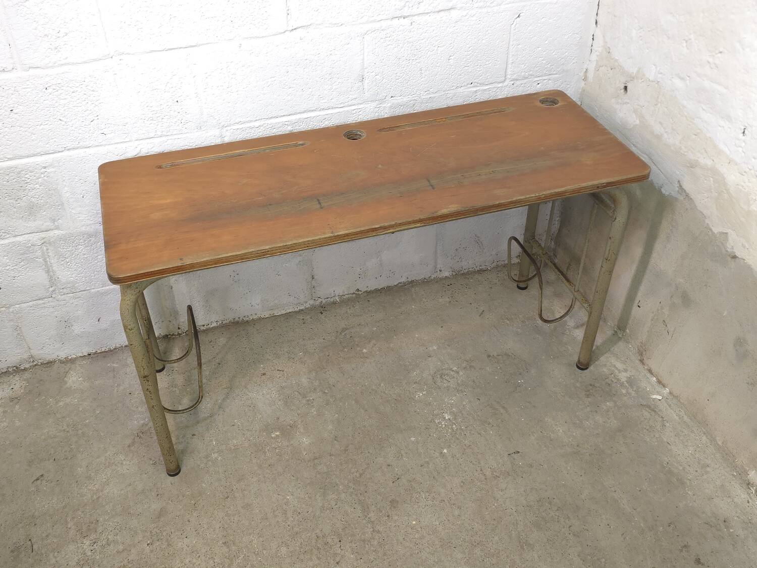 1960s double school desk in oak