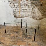 Pair of 2 glass and metal coffee tables from the 1950s, in the style of Edoardo Paoli