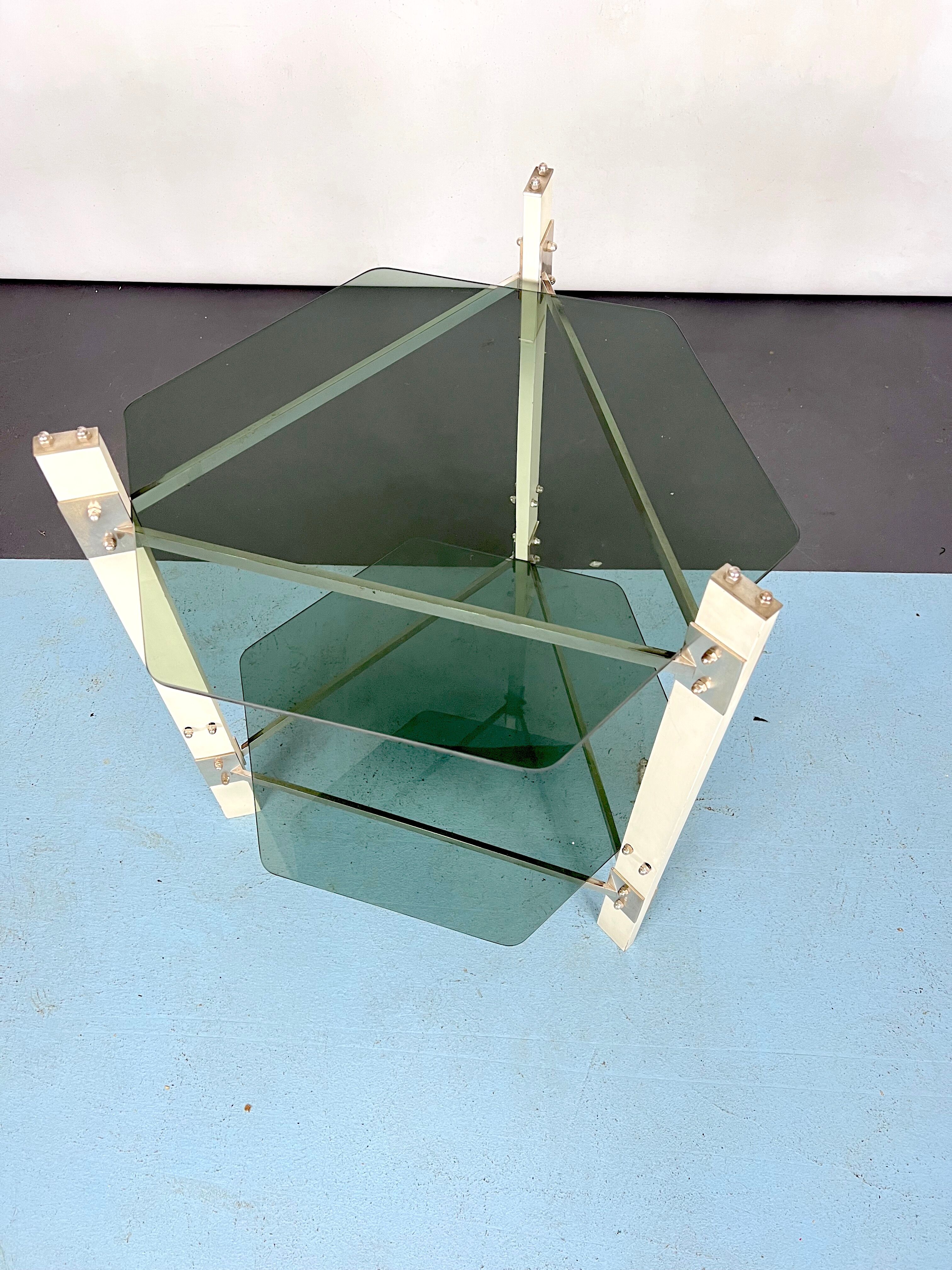 Vintage wood and smoked glass side tablep, Italy 1970s