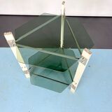 Table d’appoint vintage en bois et verre fumé, Italie des années 1970