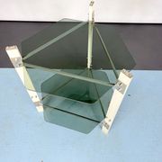 Vintage wood and smoked glass side tablep, Italy 1970s
