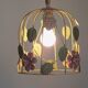 French vintage single bulb Toleware cage light with pink and green flowers