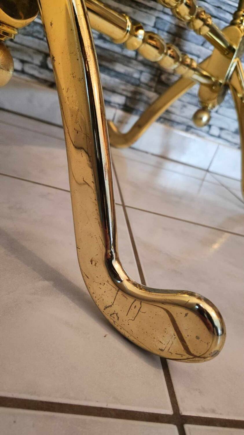 Vintage horse mirror in patinated steel with golden brass effect 1980