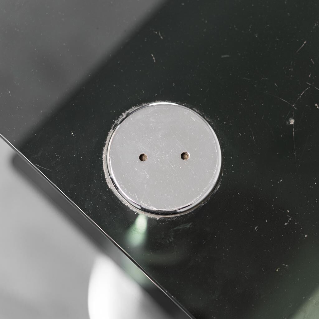 Console table in chromed steel and smoked glass of the 70s vintage