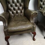 Bergères armchairs chesterfield green leather