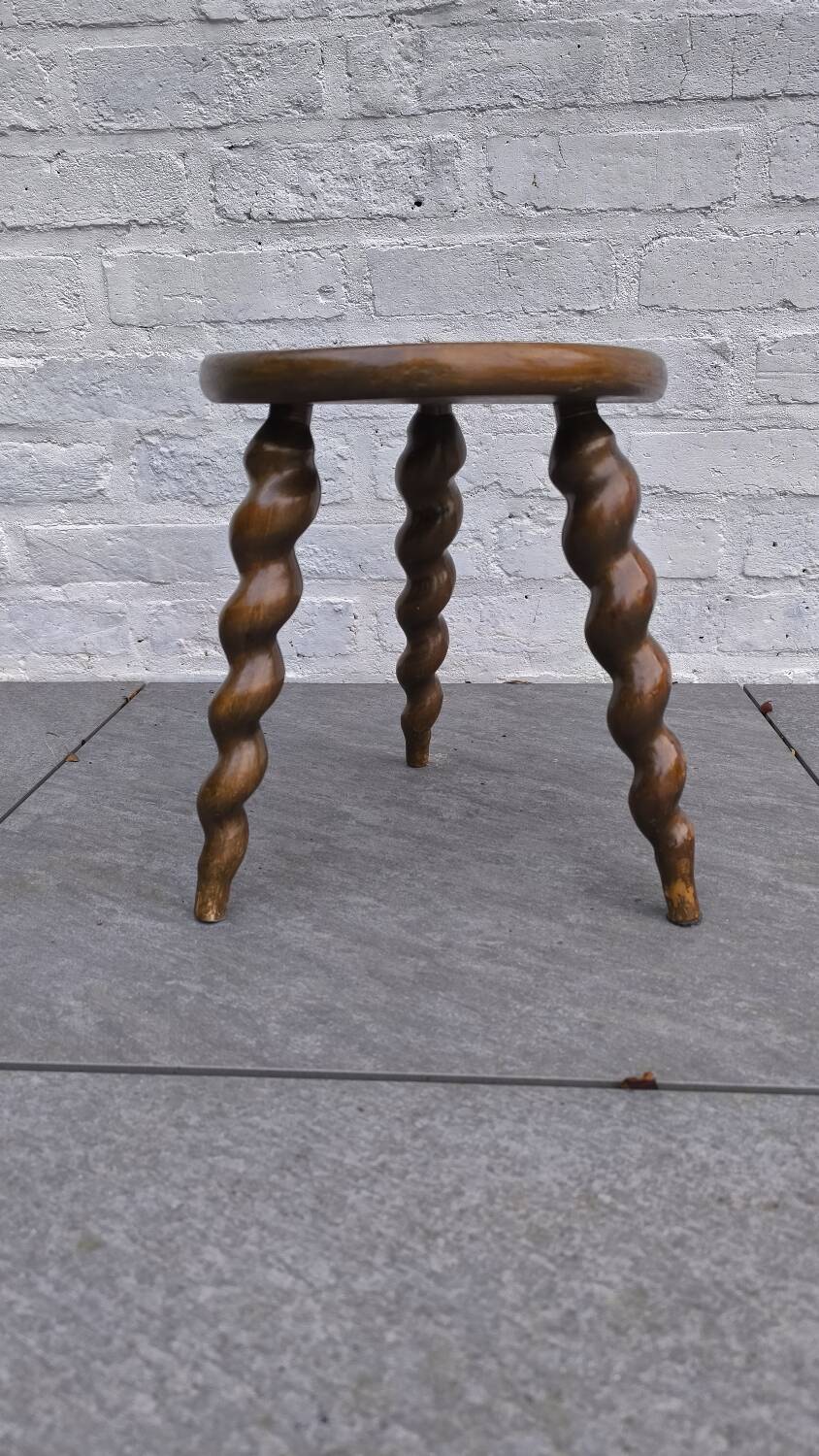 Turned wooden tripod stool