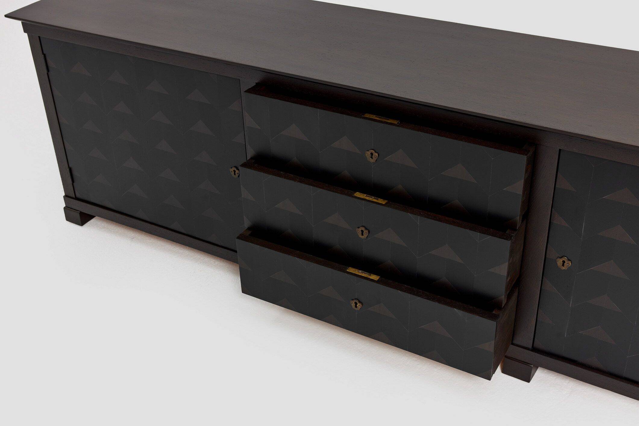 Brutalist Oak Craftsmanship Sideboard, 1960s/70s, Germany, Brass Accents