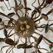 Floral chandelier Banci Firenze with 6 lights, coloured glass and gold metal.
