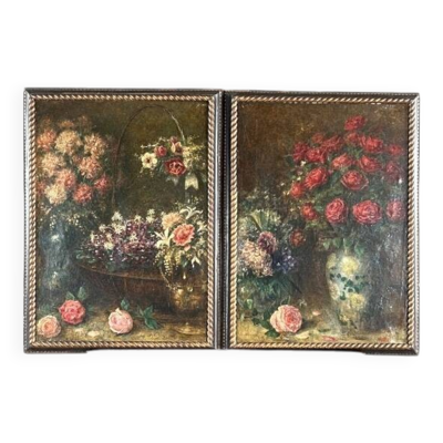 Tableaux, Paire de natures mortes aux fleurs Angelo Zoffoli (1860–1910)