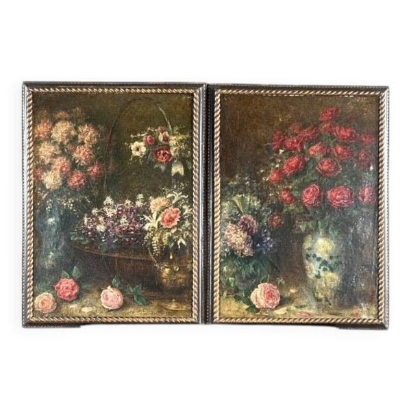 Tableaux, Paire de natures mortes aux fleurs Angelo Zoffoli (1860–1910)