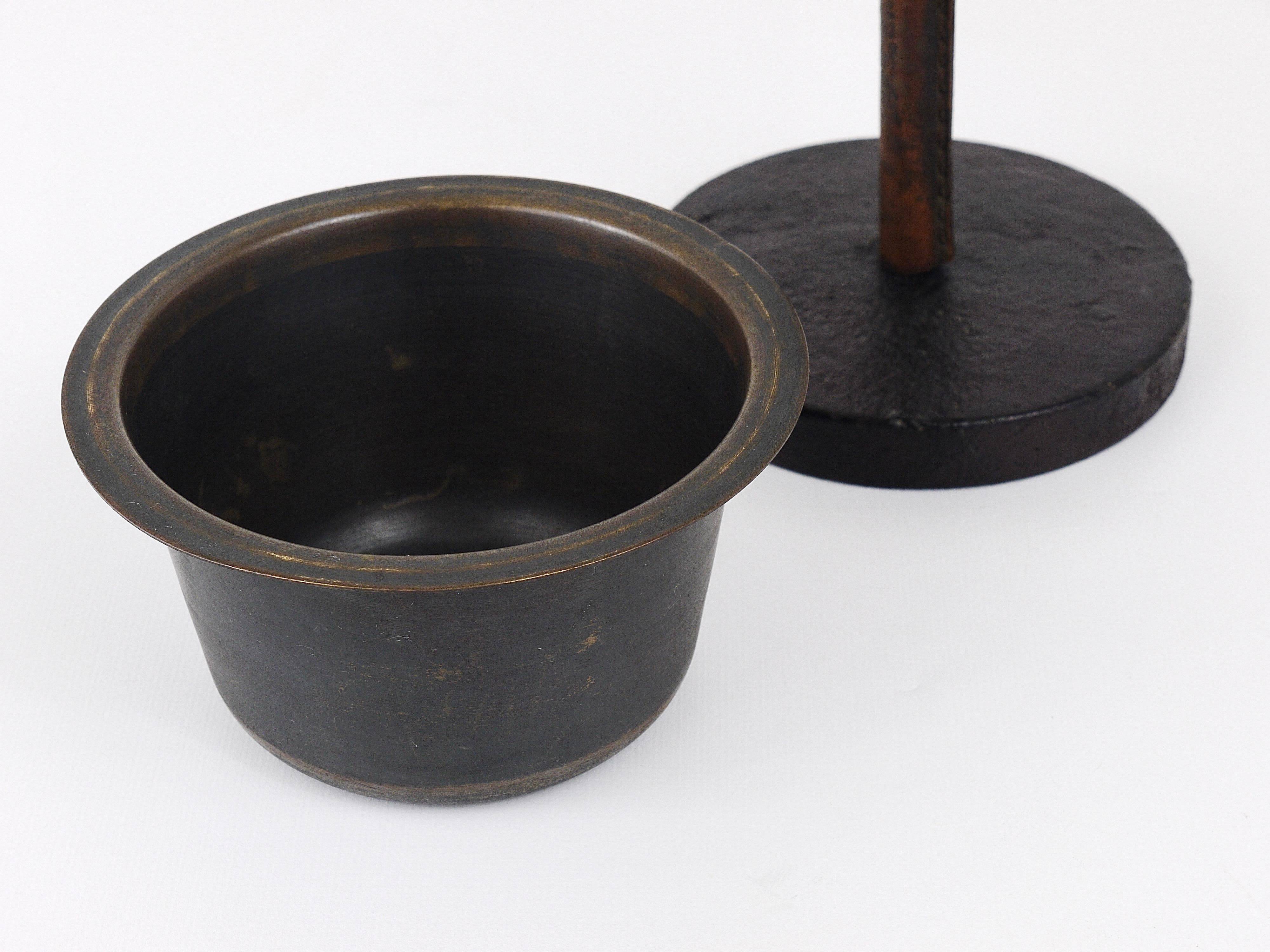 Modern Chandelier by Carl Aubock in Walnut and Leather, Austria, 1950s