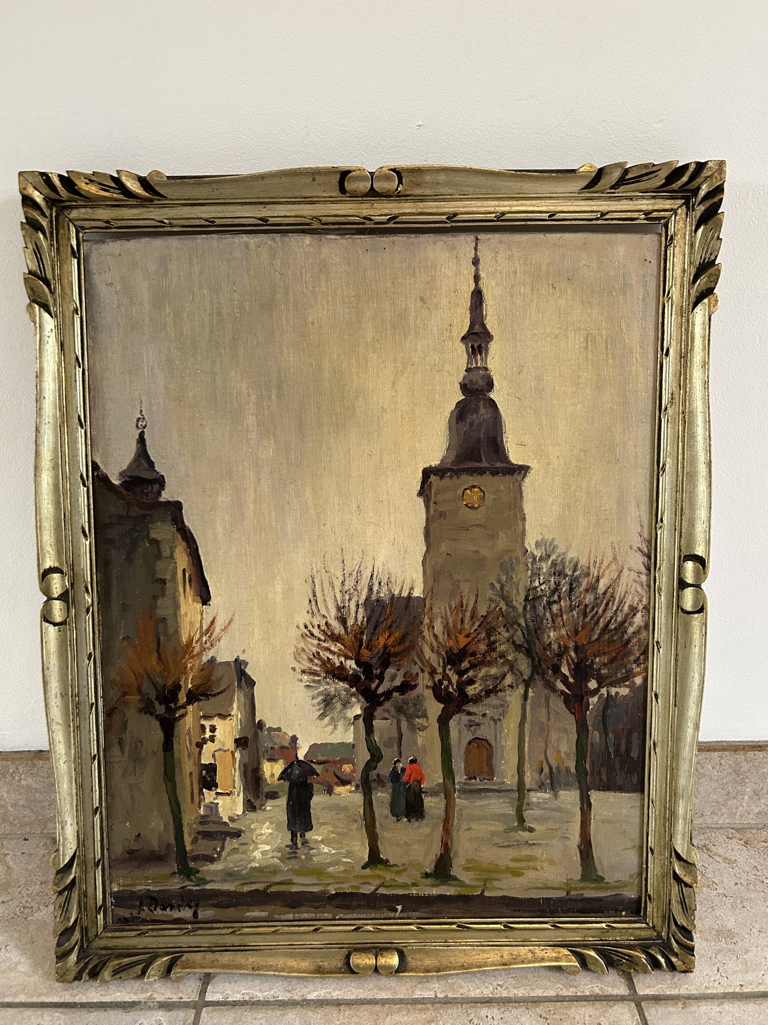 Oil on canvas by Albert Dandoy from 1937 - Church in Marche