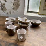 Ensemble céramique anthropomorphe théière, tasses et bol