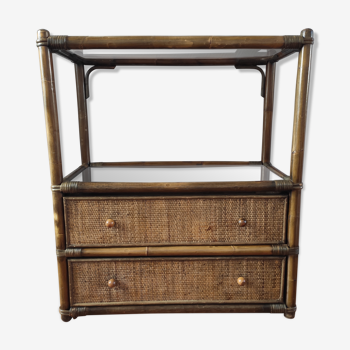 Chest of drawers rattan shelves 1970