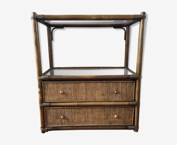 Chest of drawers rattan shelves 1970