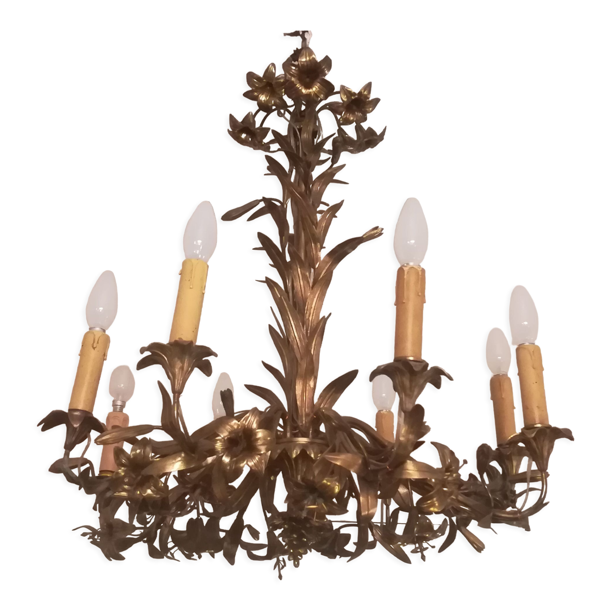 Late 19th century gilt bronze fleur-de-lis chandelier