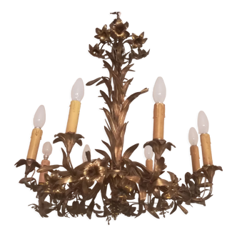 Lustre fleurs de lys en bronze doré fin XIXème