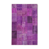 Hand-knotted oriental overdyed 190 cm x 300 cm purple patchwork carpet