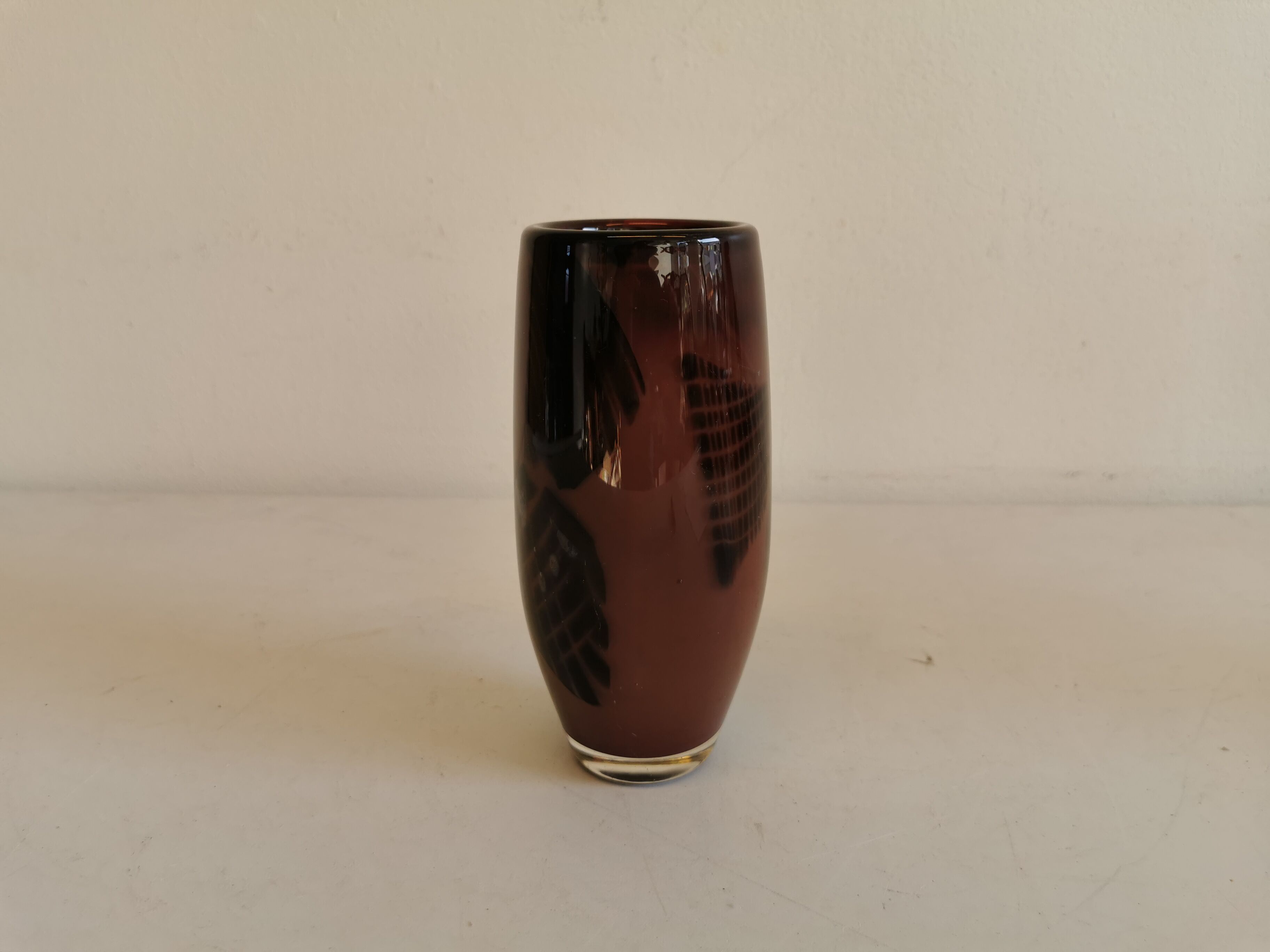 Glass vase in purple colours/nuances, estimated Danish and from the 1970-80s.