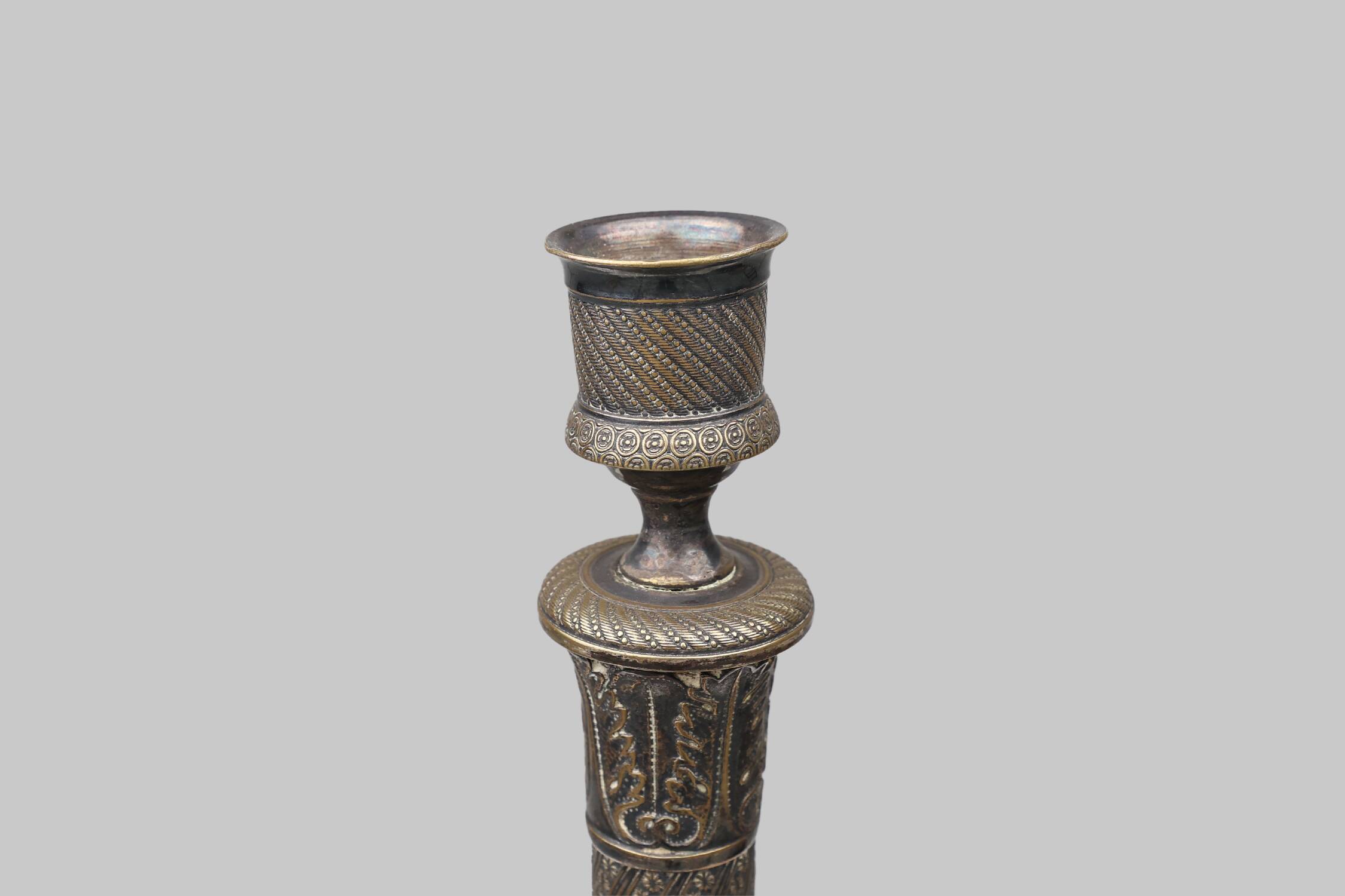 Large silver plated copper candlestick, France ca. 1900