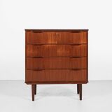 Commode danoise vintage à 4 tiroirs en teck 1960 - longue poignée de tiroir avec 2 poignées