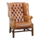 Fauteuil Chesterfield anglais classique en cuir de vachette couleur cognac clair