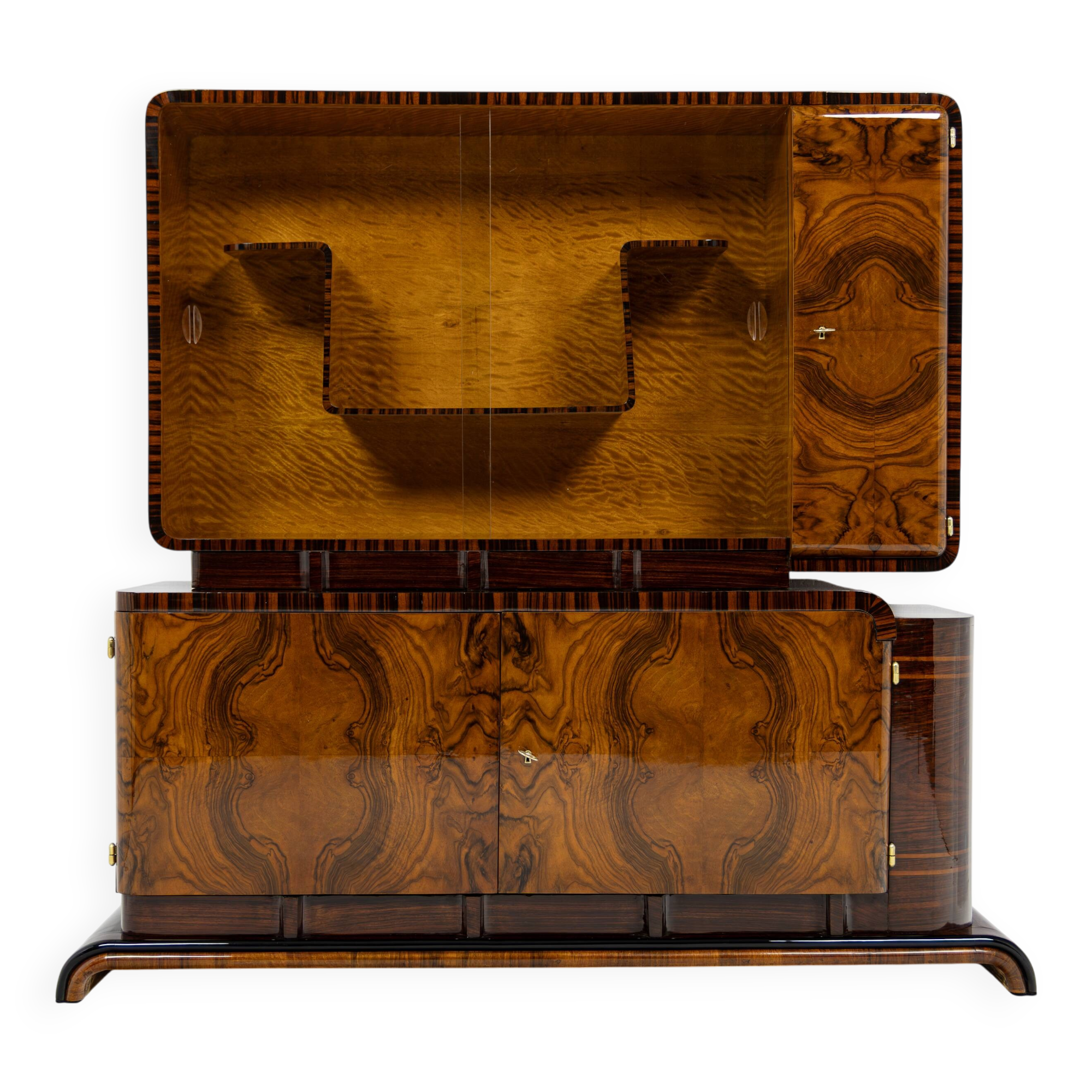 Buffet vitré asymétrique Art Déco en noyer et palissandre - 1925-1939