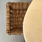 Solid oak stool with woven hemp seat by Audoux Minnet.