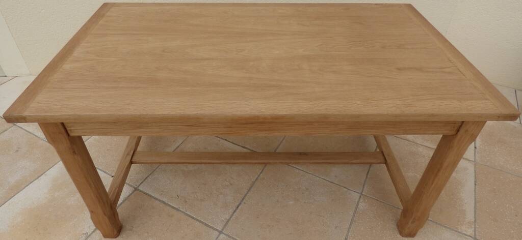 Solid oak farmhouse table with 2 large drawers and brass knobs - Fully restored