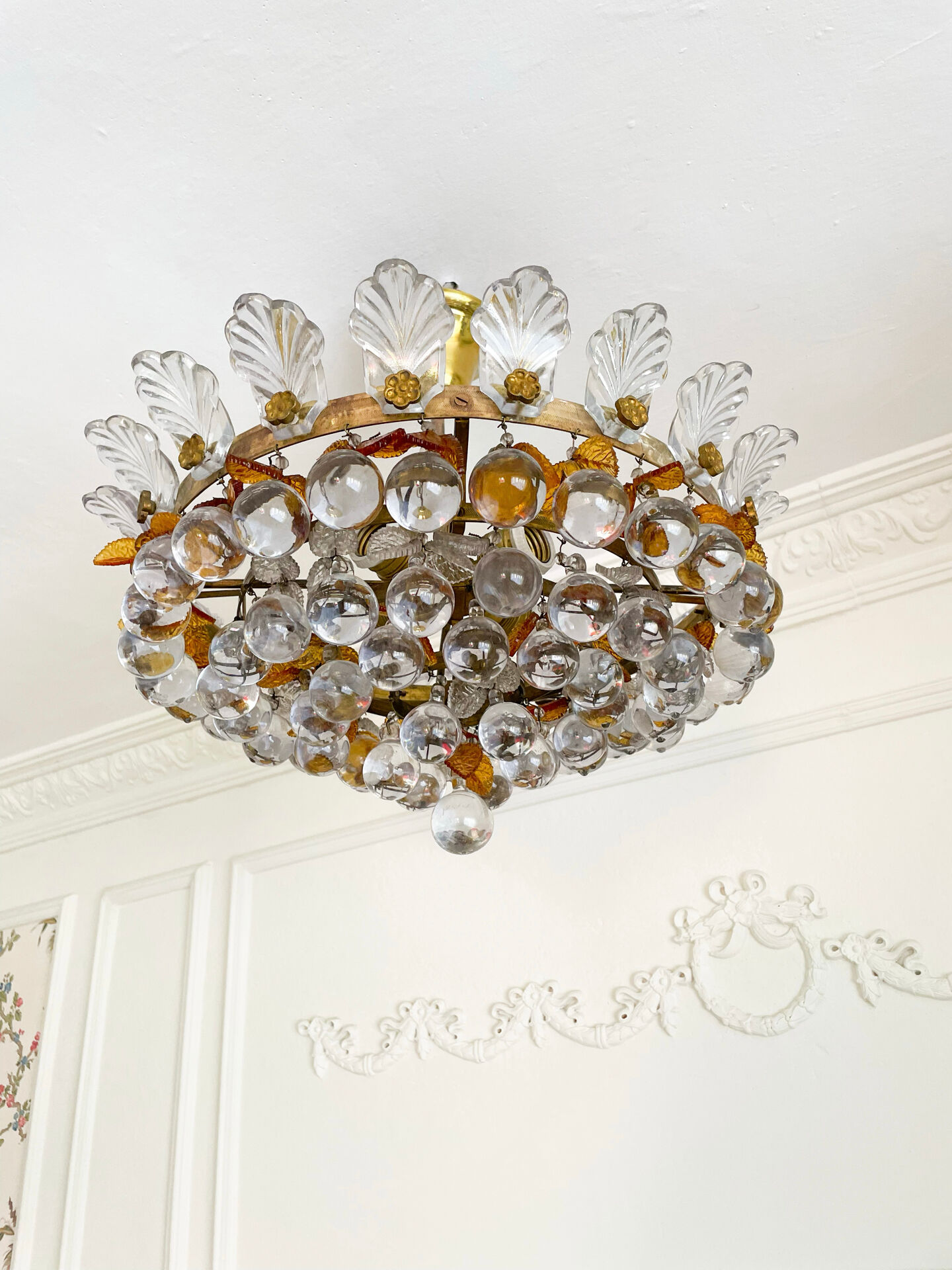 Vintage Murano glass chandelier, solid brass, Spain 1960s.