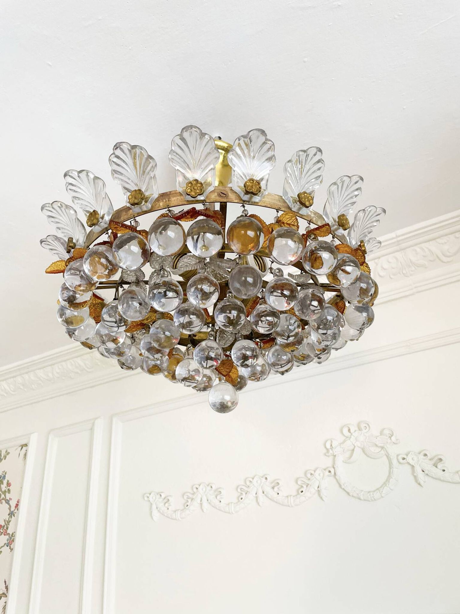 Vintage Murano glass chandelier, solid brass, Spain 1960s.