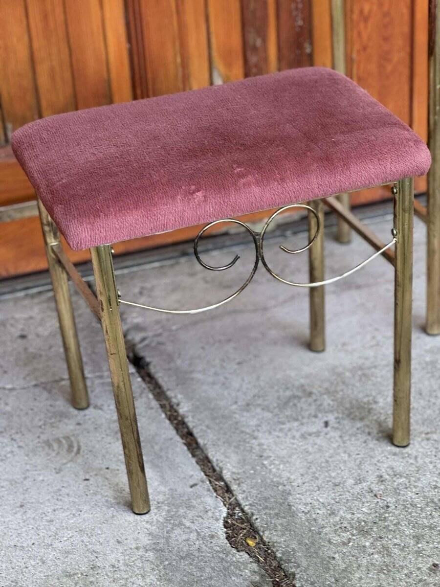 Vintage French Art Deco style vanity table in brass, 1960s, set of 3