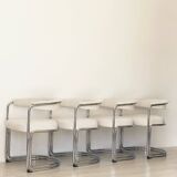 4 vintage tubular metal and fabric chairs