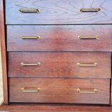 Large vintage chest of drawers with four drawers and one door in oak, circa 1960s