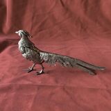 Pair of decorative silver metal pheasants