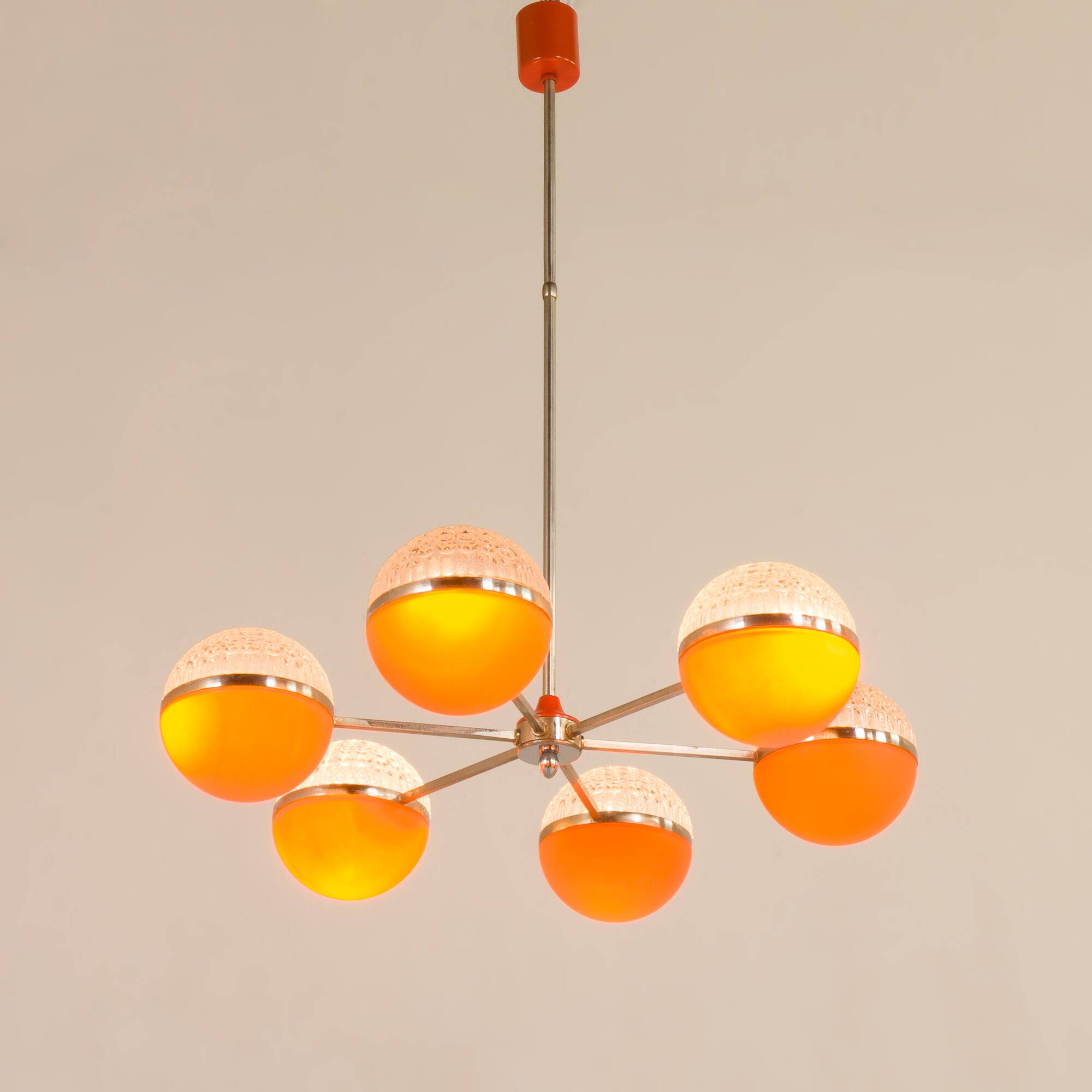 Italian Space Age chandelier with crystal glass shades, 1970s