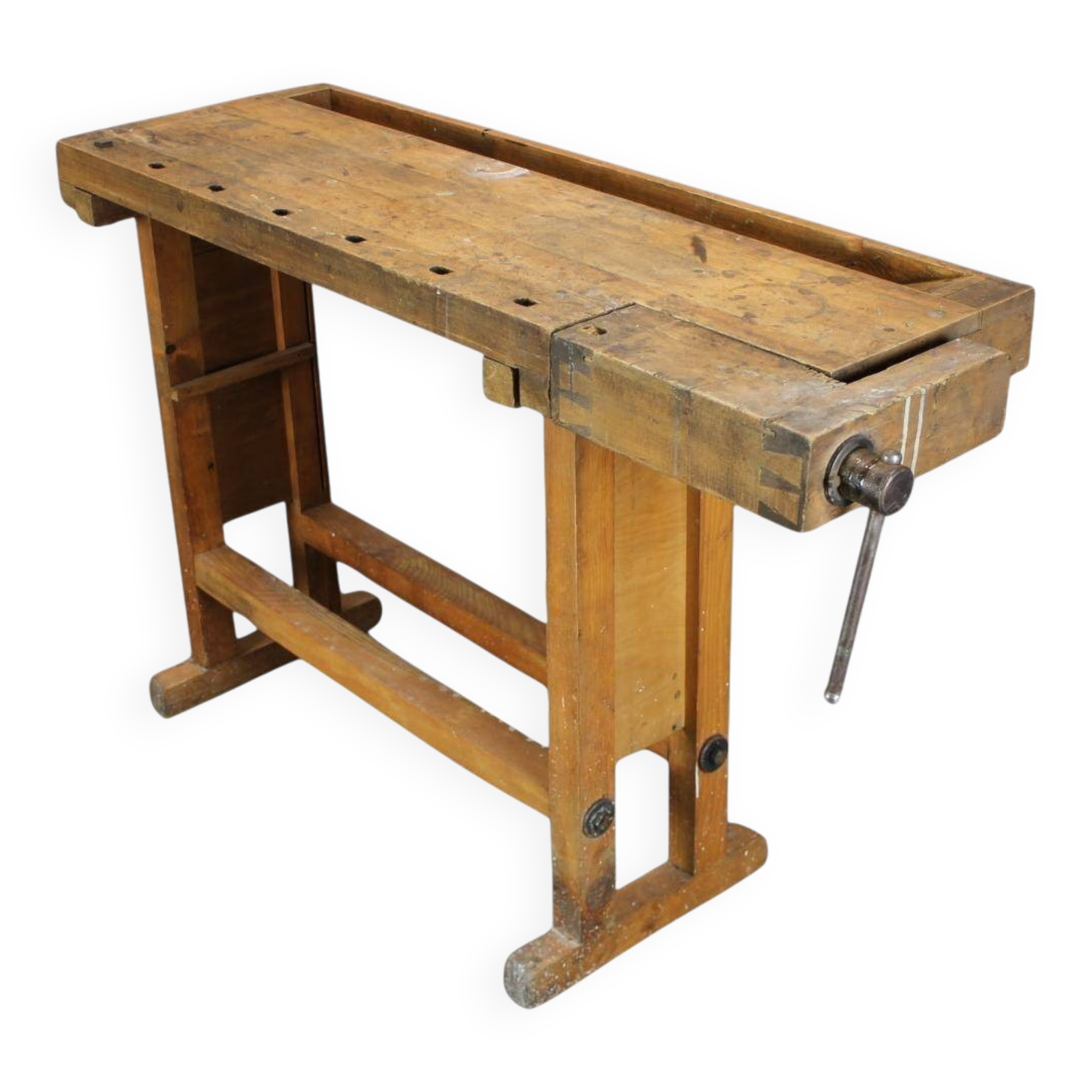 Vintage workbench with vise, Czechoslovakia, 1950s