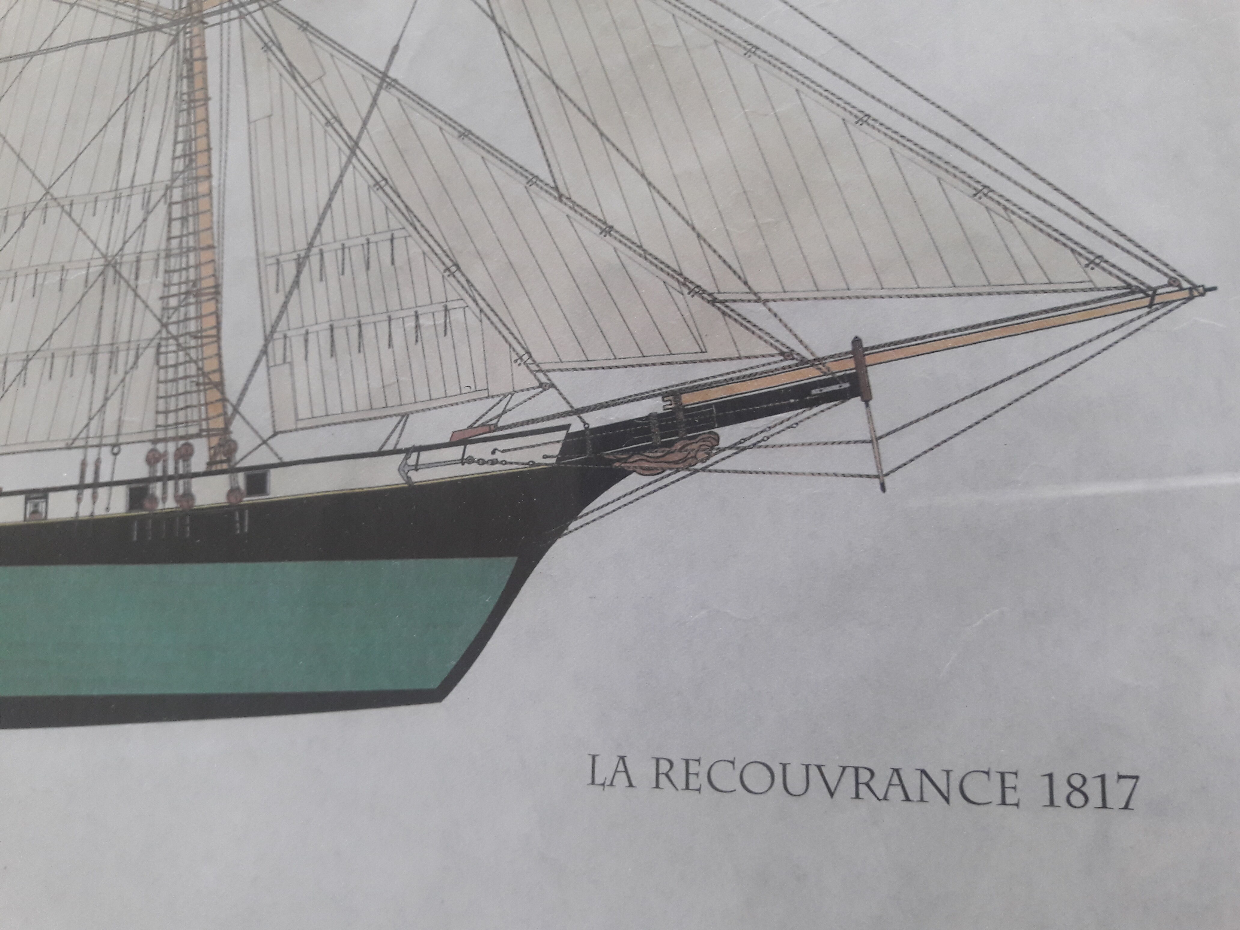 Painting schooner old sailboat La Recouvrance 1817