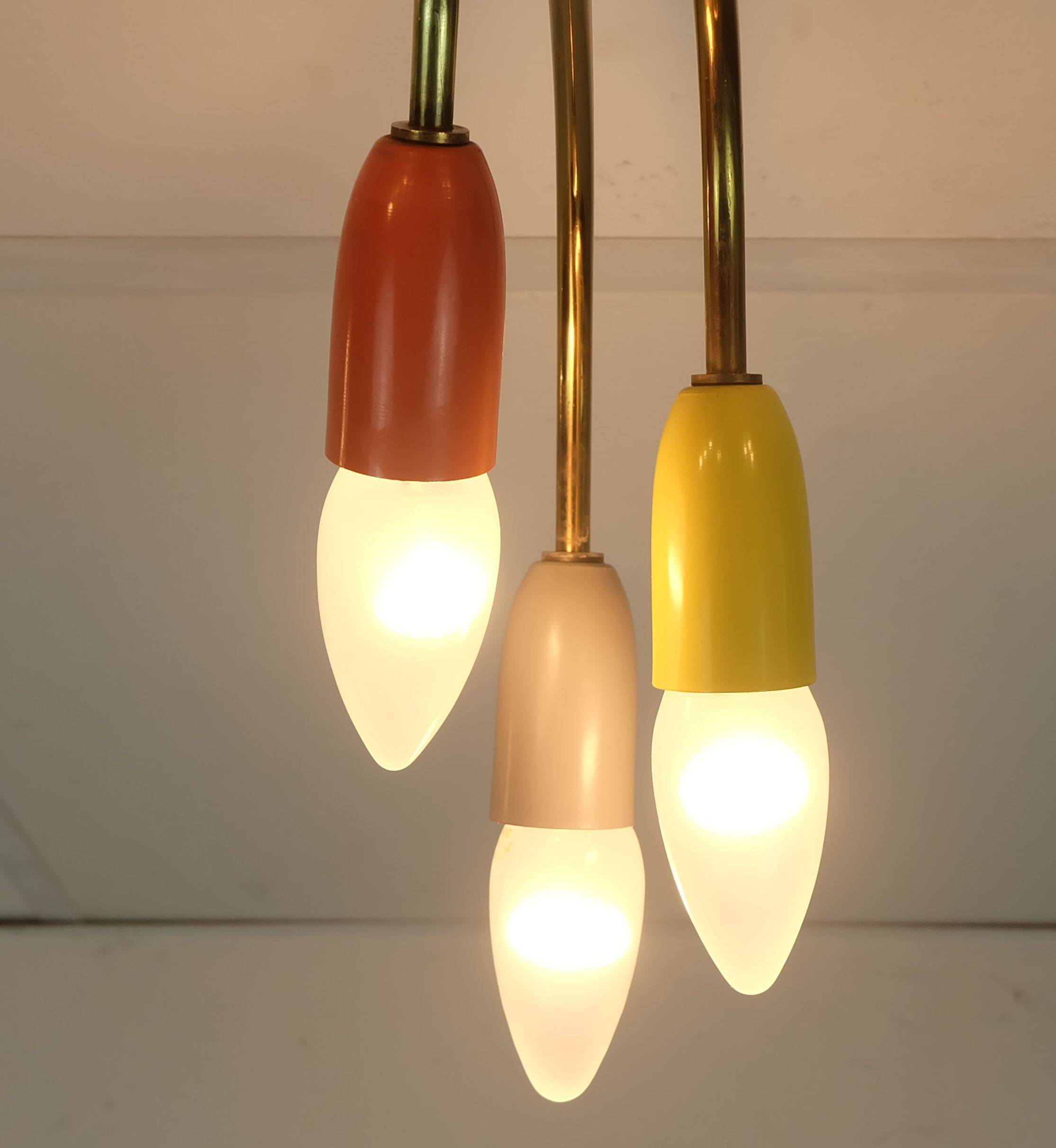 1950s mid century sputnik spider 9-light CEILING LAMP brass metal