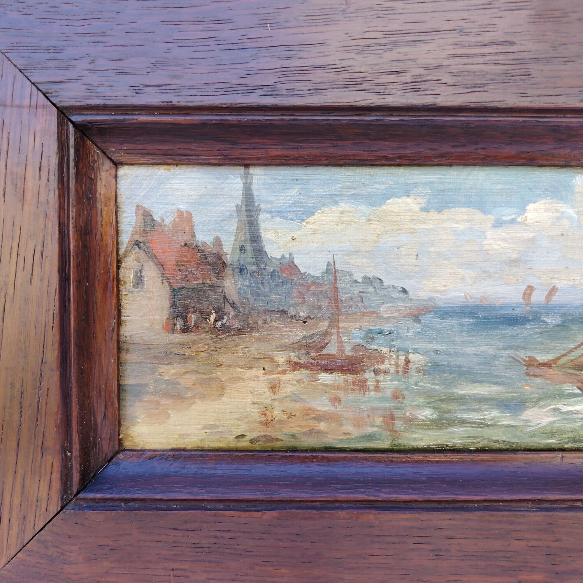 Gouache sur panneau, marine, voilier, S.Leleu