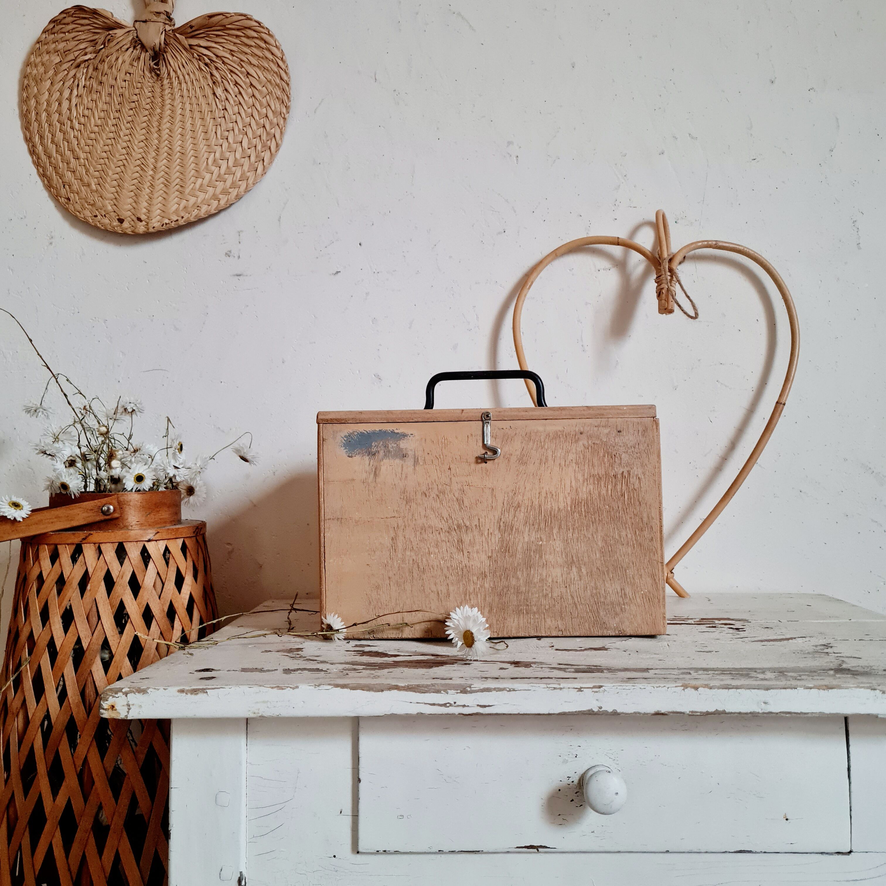 Small trunk in old wooden chest