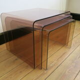 Trio of plexi nesting tables signed Michel Dumas